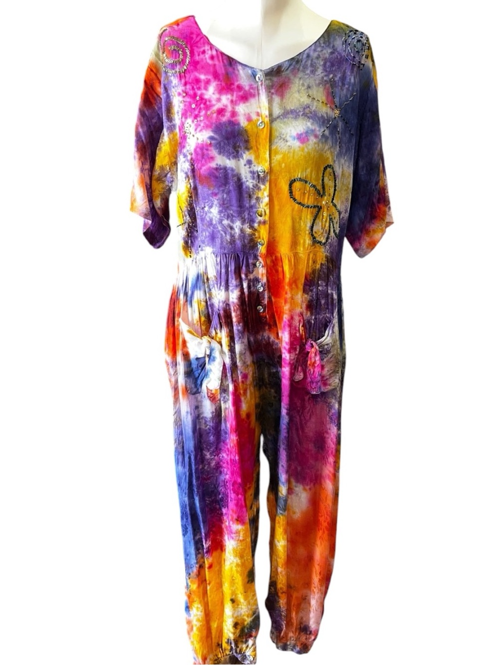 Vintage 80s tie dyed rainbow jumpsuit